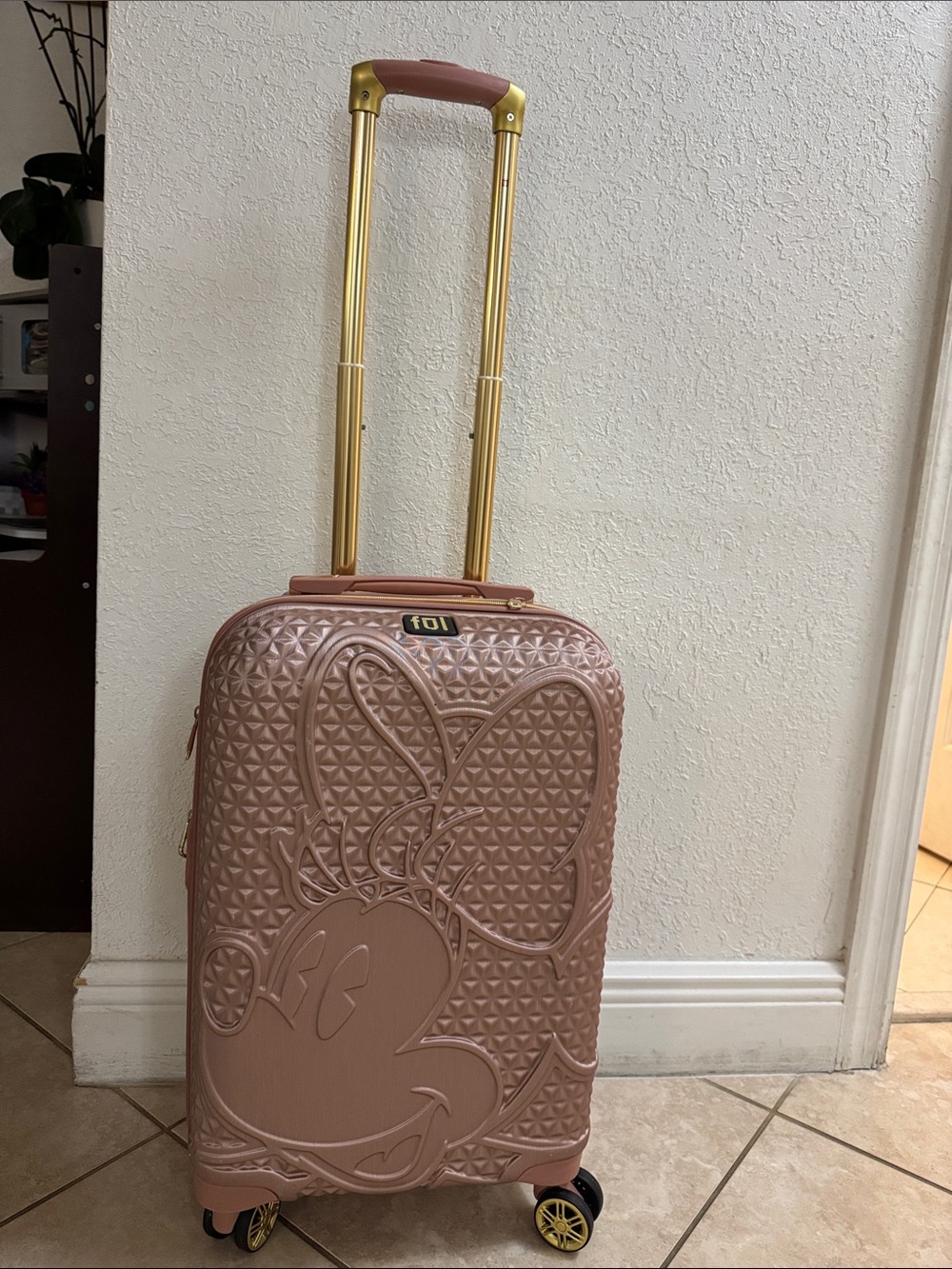 Disney Rose Gold Minnie Mouse Embossed Carry-On with Gold Handle